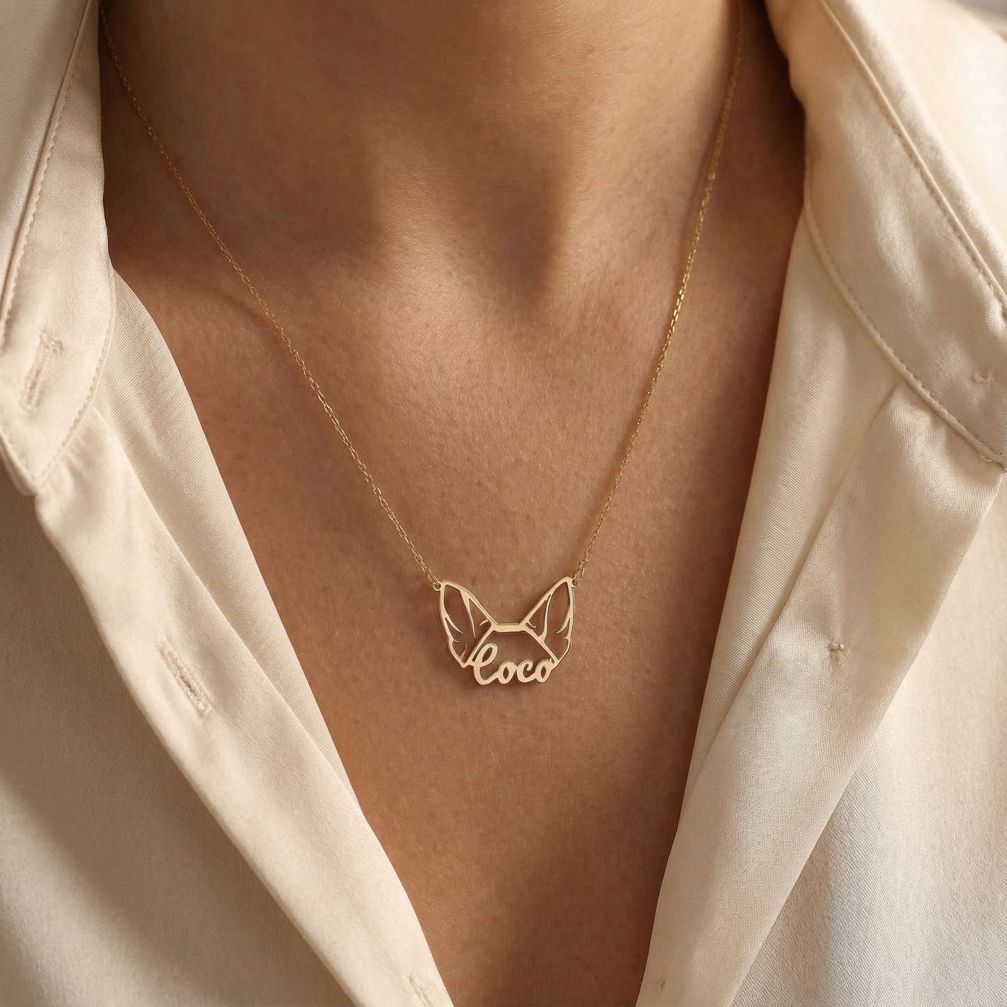 Custom Pet Ear Name Necklace