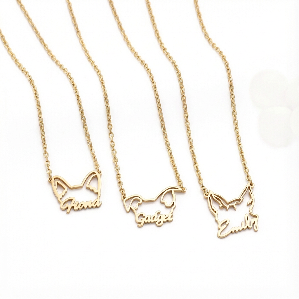 Custom Pet Ear Name Necklace